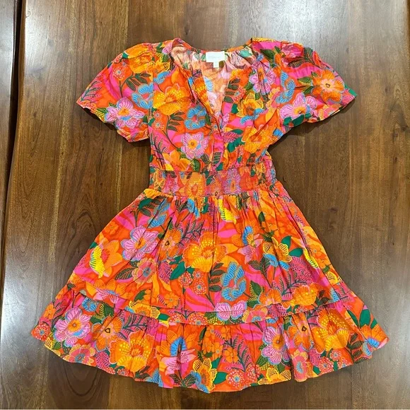 Sugarlips Idalia Floral Miller Split Neck Dress Size Small Cotton Tiered - Picture 2 of 7